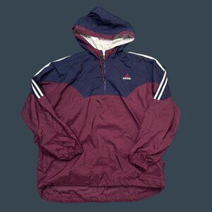 Vintage Adidas Windbreaker Jacket Half-Zip Hooded Pullover Navy & Burgundy Mens